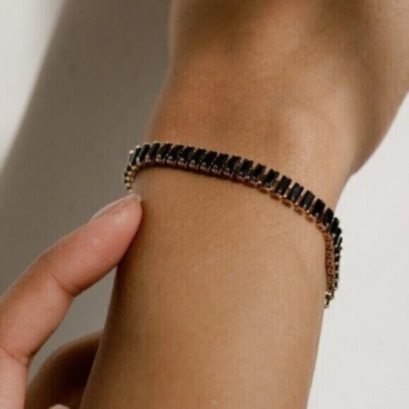 Black Tennis Bracelet Waterproof Gold Clasp Beautiful Black Everyday Jewelry - Picture 6 of 9